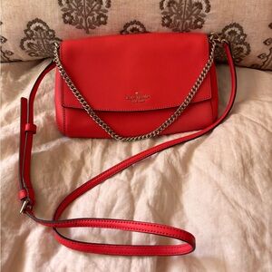 🌟FLASH SALE NO OFFERS kate spade Coral Red Crossbody Bag with Chain-Accent Strap